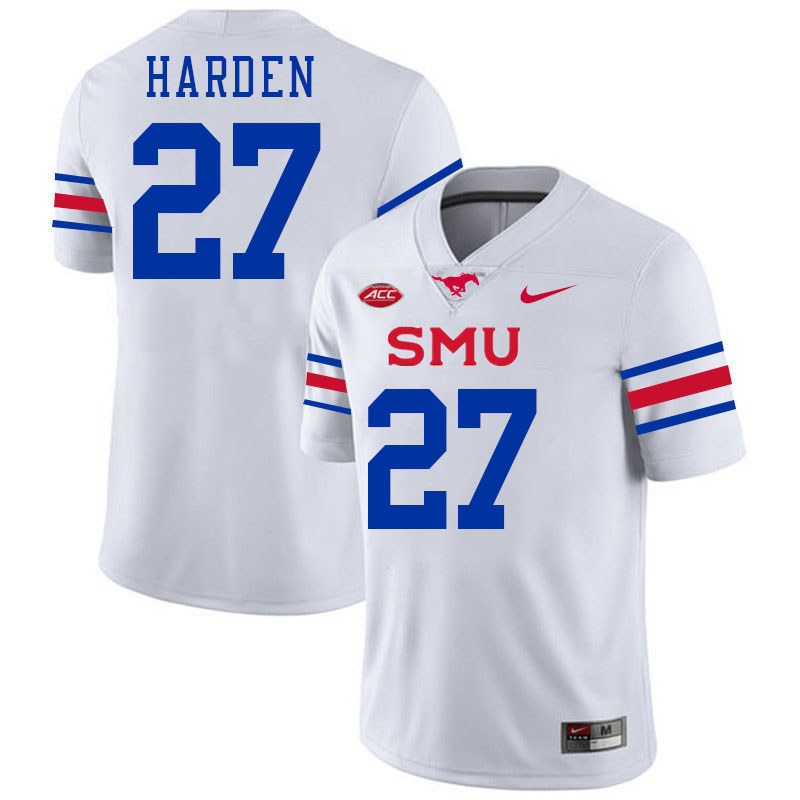 SMU Mustangs #27 T.J. Harden Jersey College Football Uniforms-White